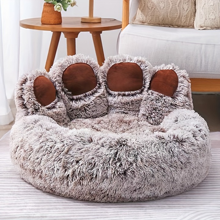 Cute Bear Paw Shape Dog Bed Warming Cozy Soft Dog Round Bed, fad45