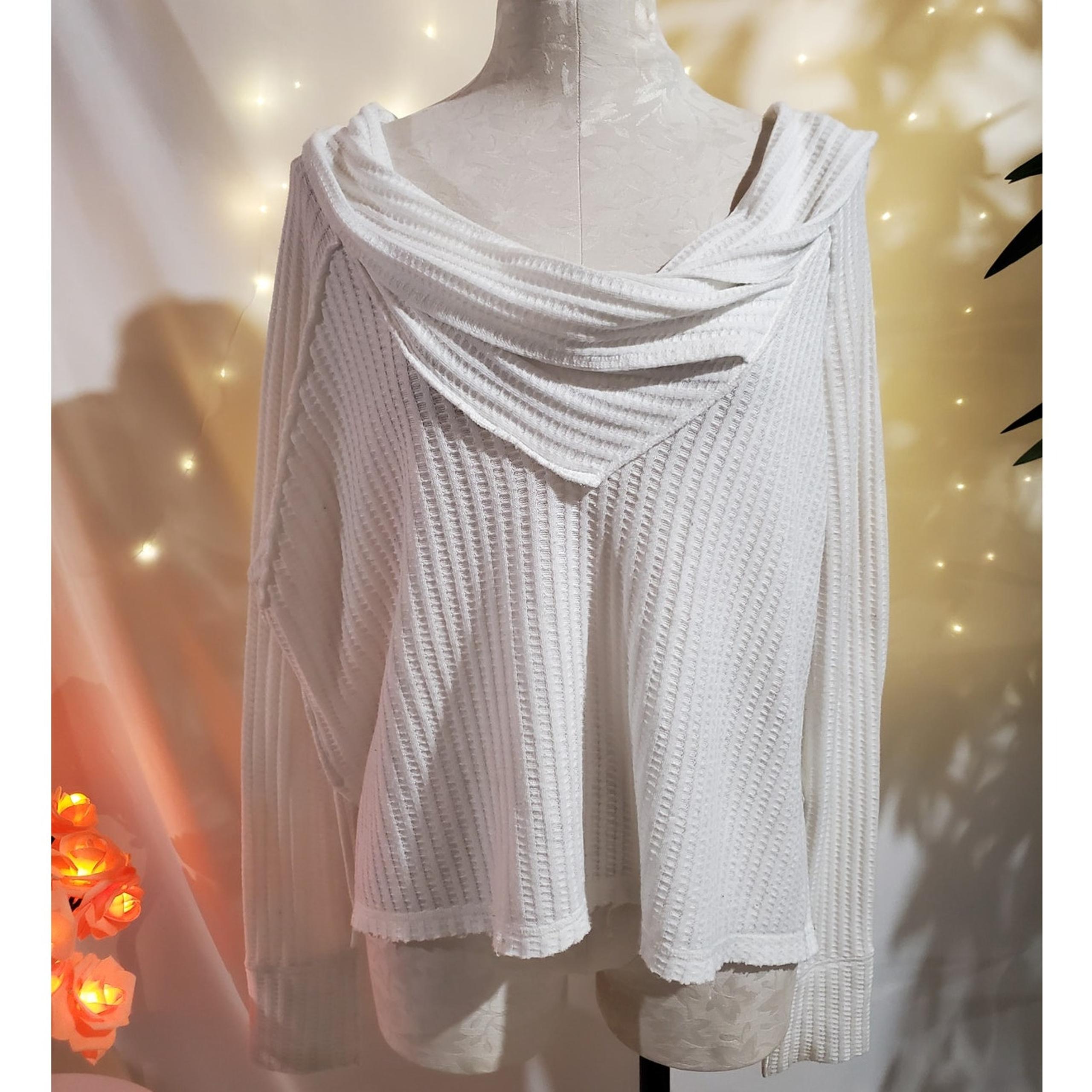 We The Free People Wildcat Thermal Waffle Knit Raw Hem Oversized Top Size XS