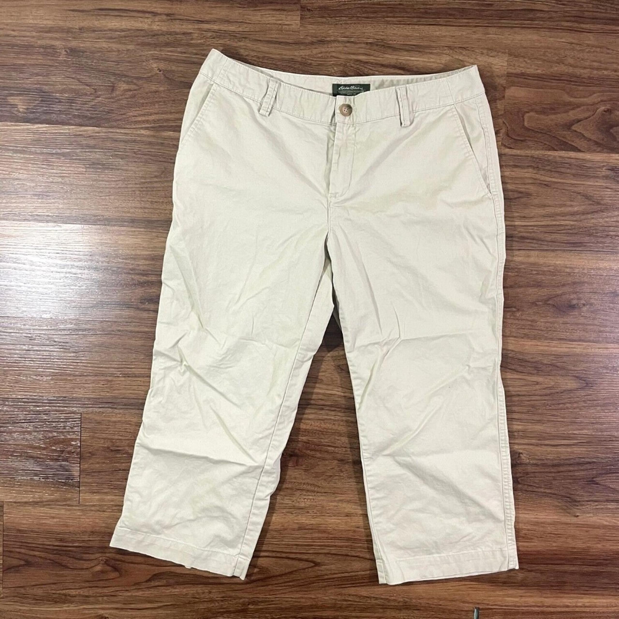 Eddie Bauer Pants Womens Beige Khaki Capri Straight Leg Slash Pockets Size 12