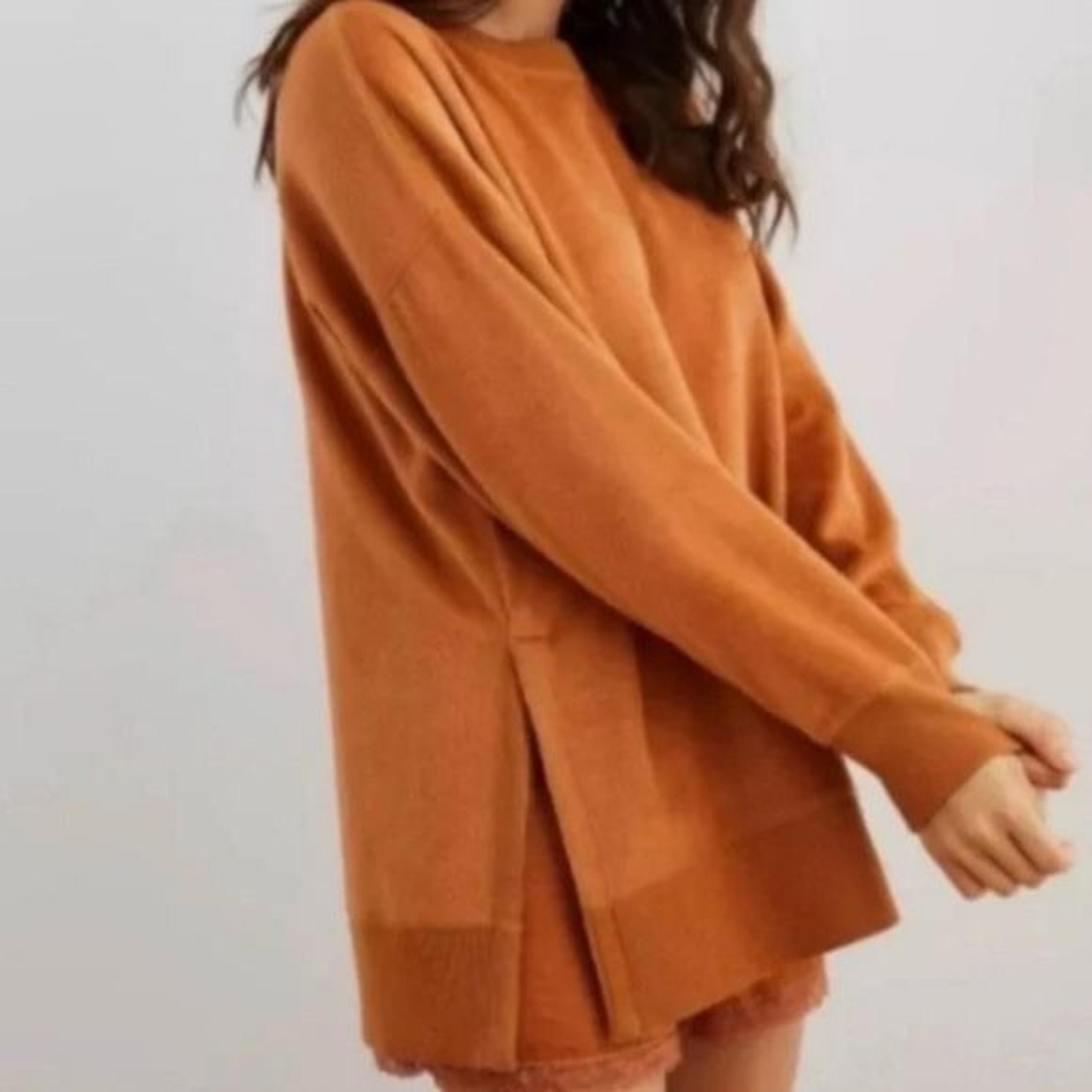 Aerie Womens Crewneck Pullover Sweater Soft Velour Oversized Side Slit Small