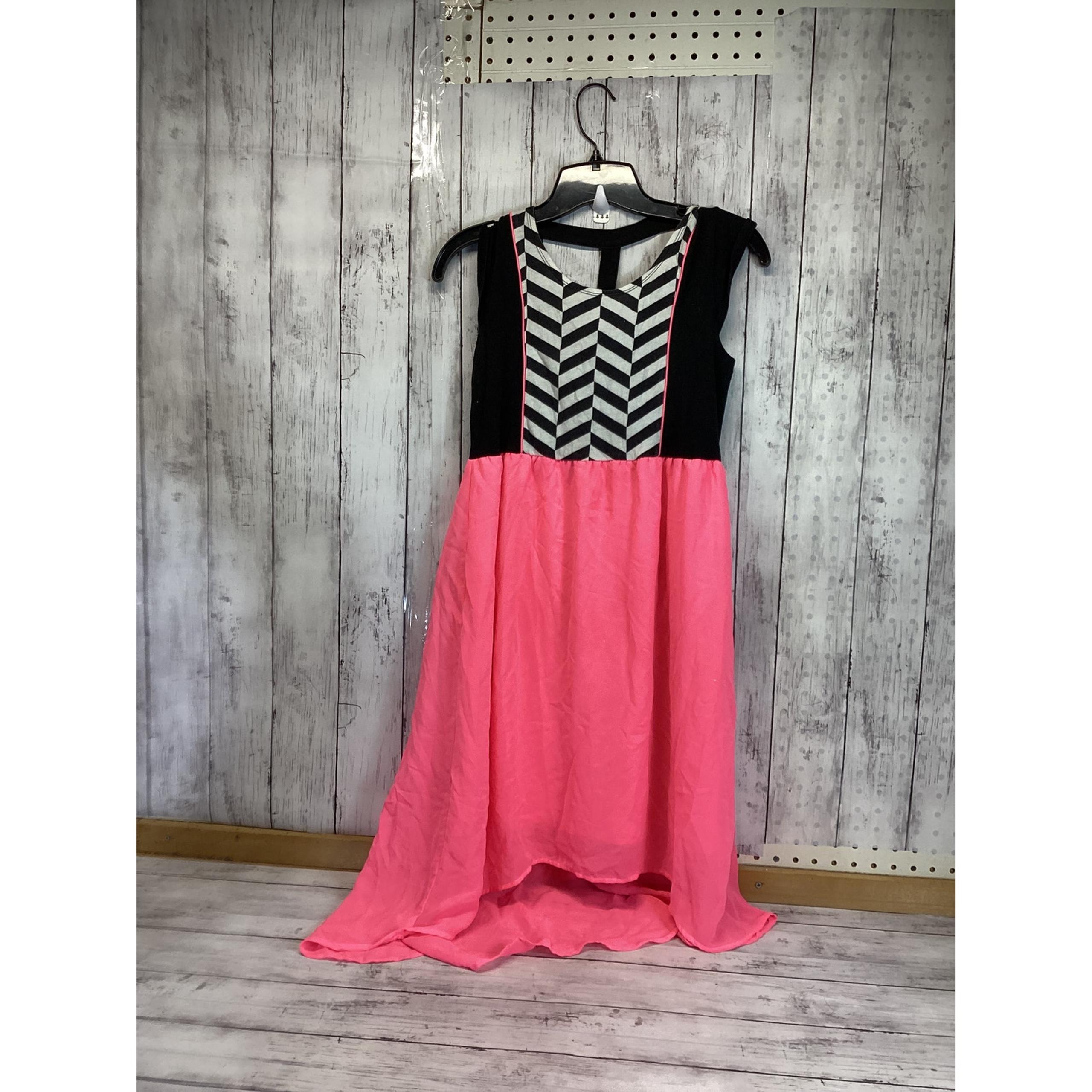 Faded Glory Women A-Line Dress Plus Size XL Black Pink Hi Low Flowy Sleeveless