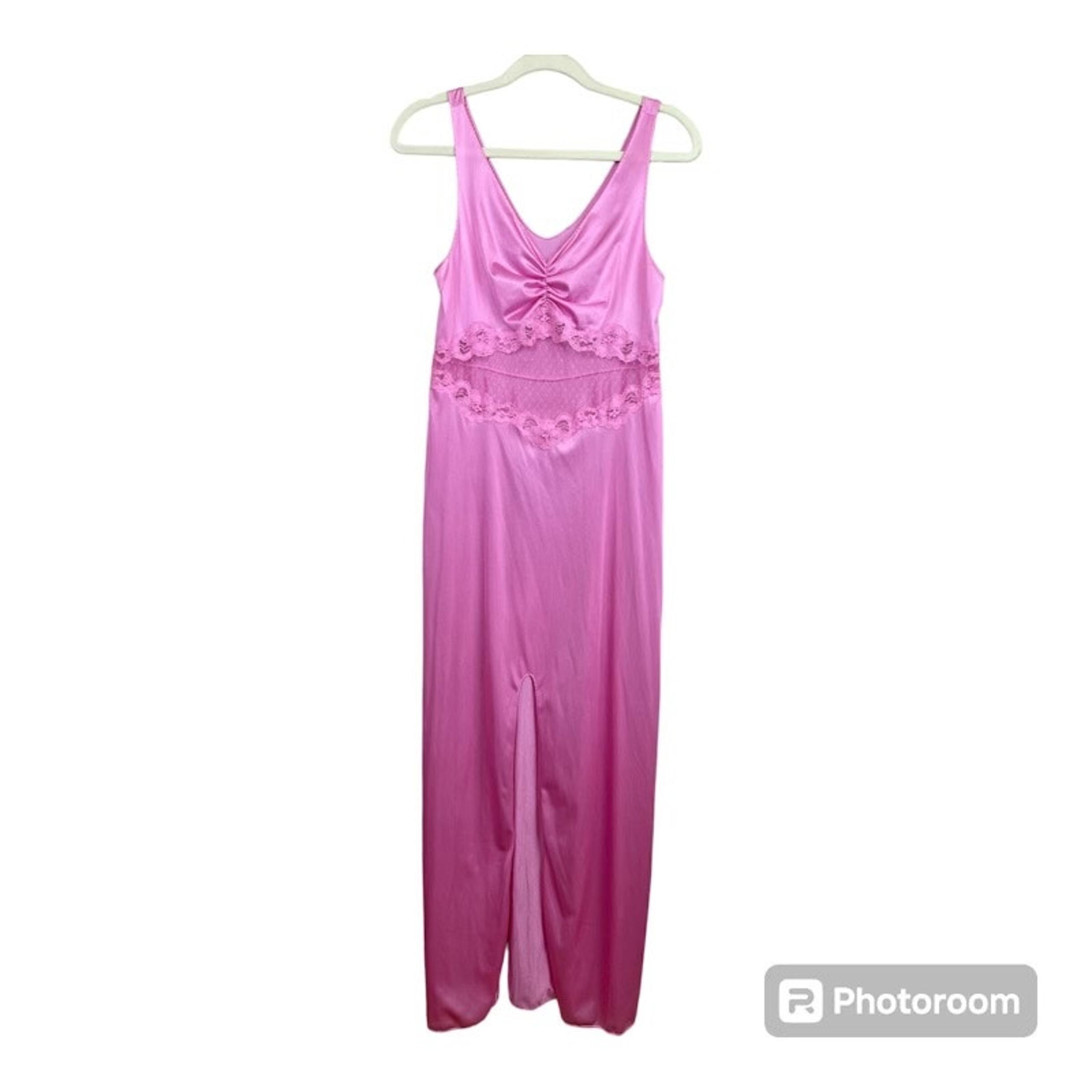 VTG JCPenny Nightgown Medium Barbie Pink Slip Sheer Long Nylon Lingerie Chemise