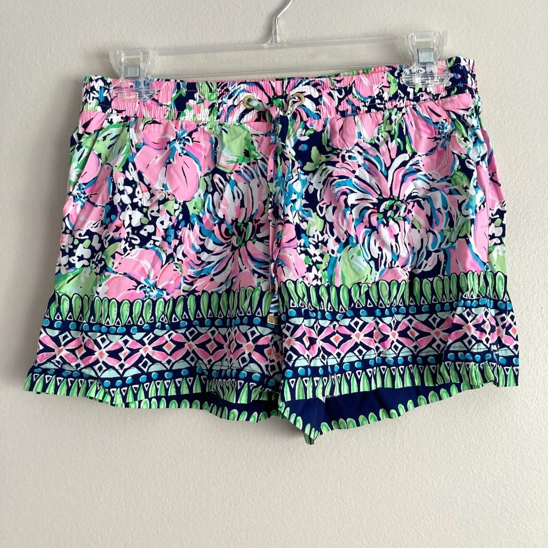 Lilly Pulitzer Katia Shorts High Tide Navy Print Size XS Pull On Drawstring