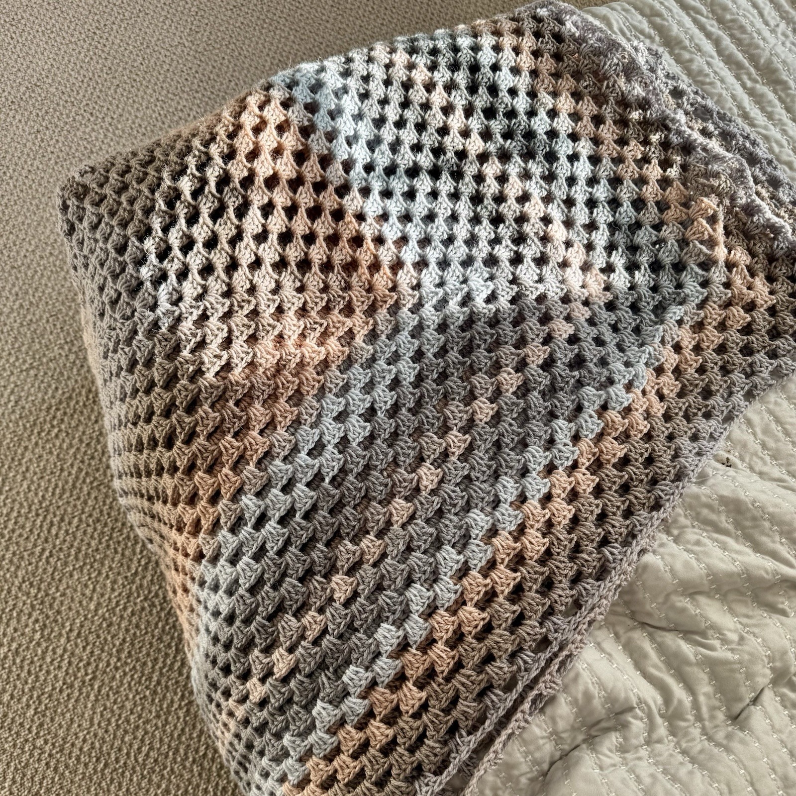 Vintage Crocheted Knitted Afghan Multicolor 58 x58 Handmade Throw