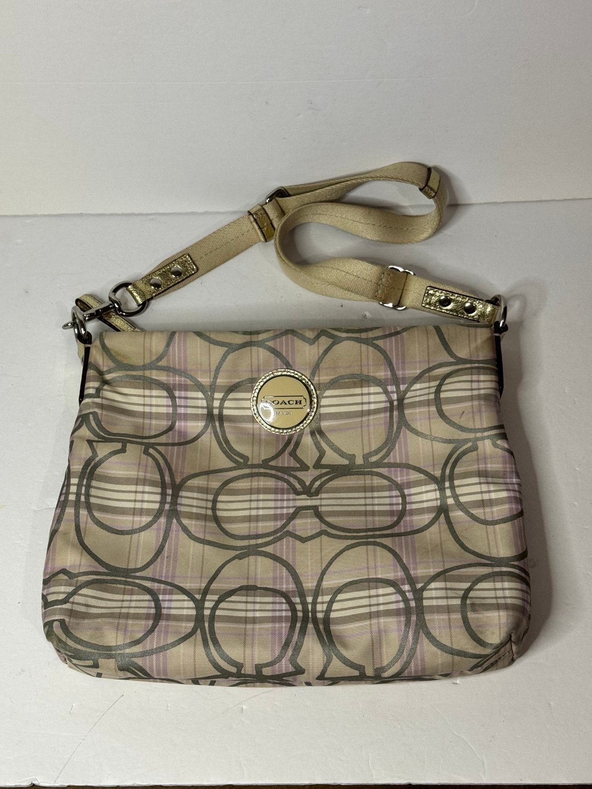 Coach Signature Tartan Plaid Adjustable Crossbody File Bag