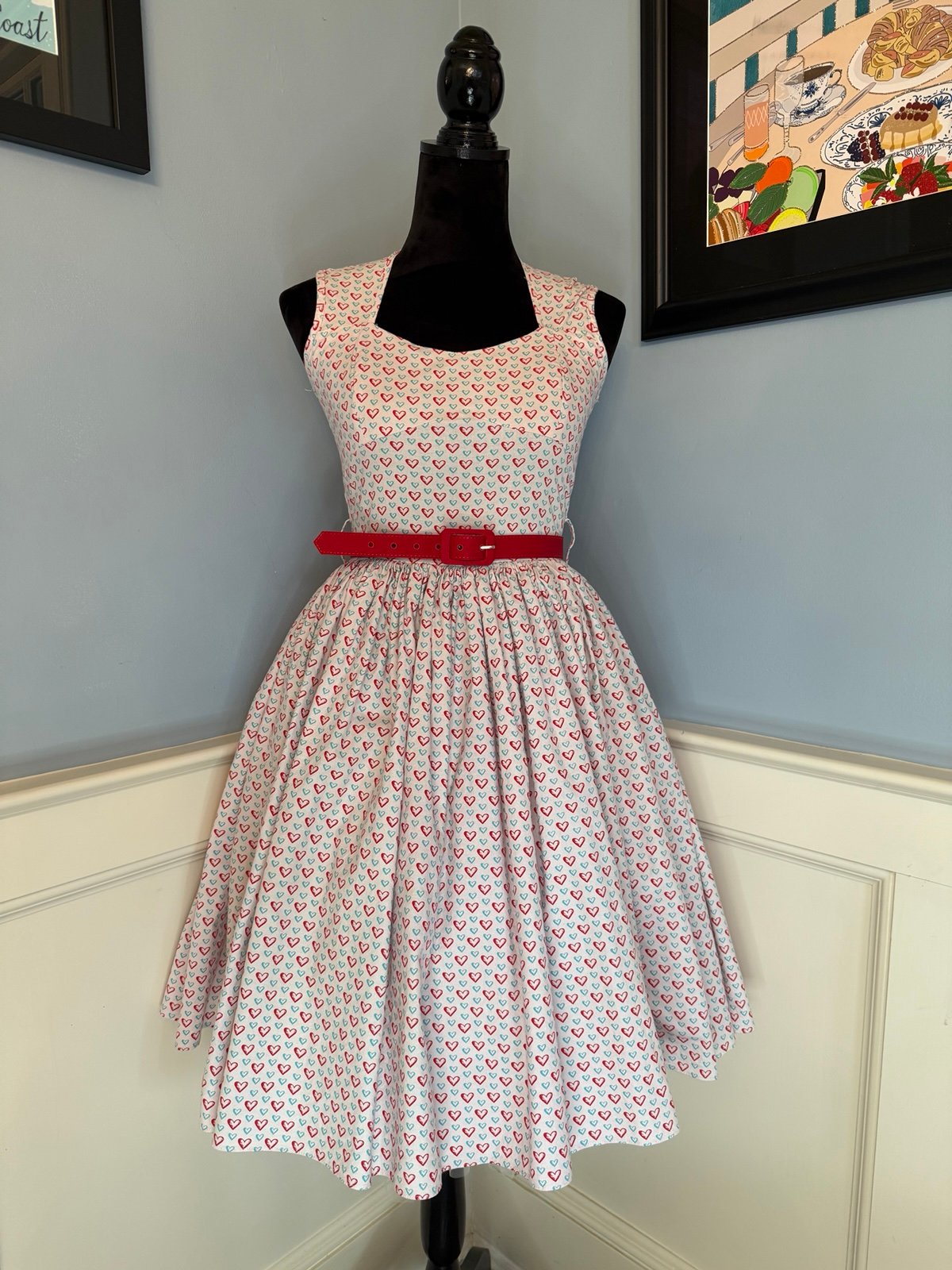 RARE! Bernie Dexter Sugardoll Swing Dress in Hearts Print Sz XS