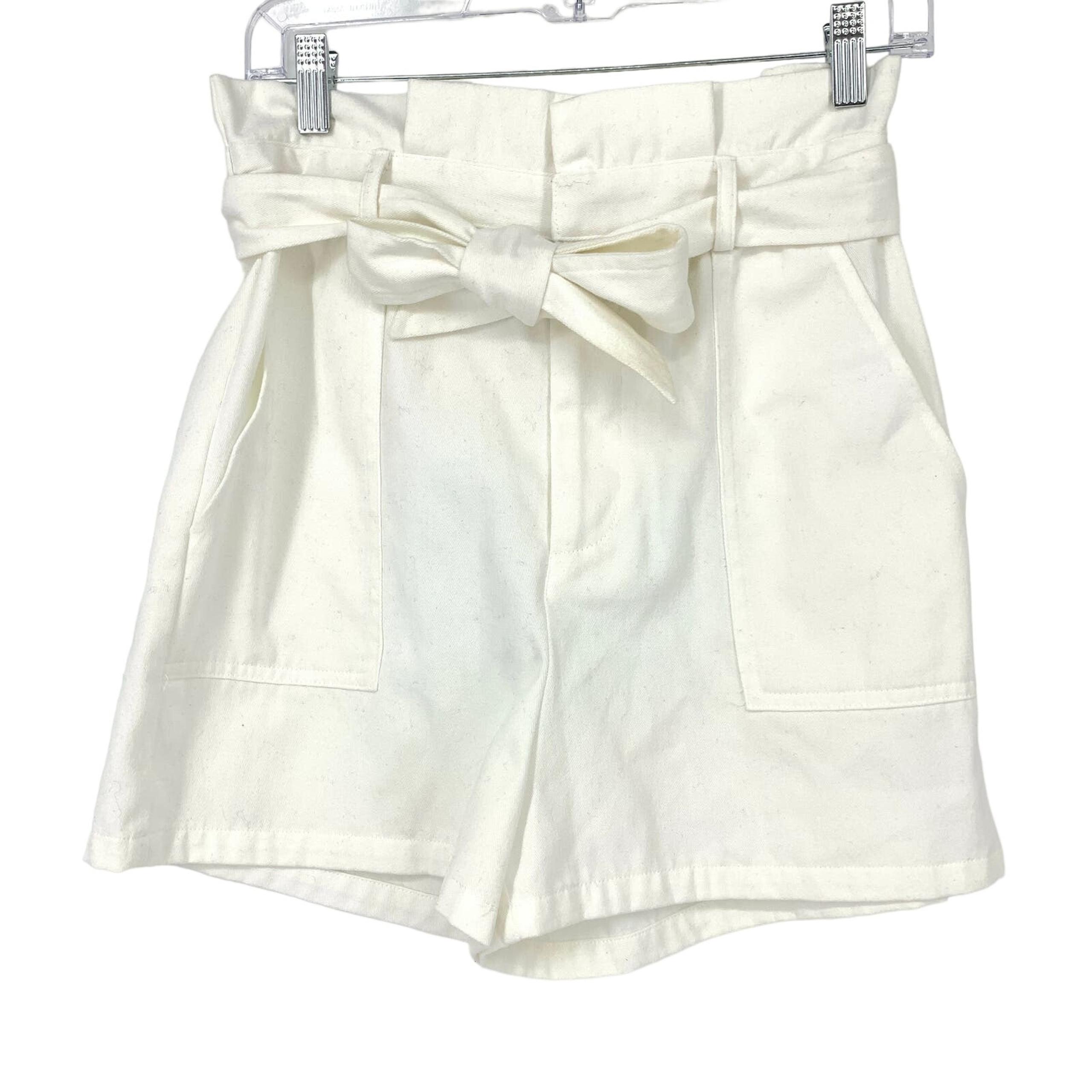 BB Dakota Shorts Women's Apx Sz Small High Waisted Paperbag Tie Waist White