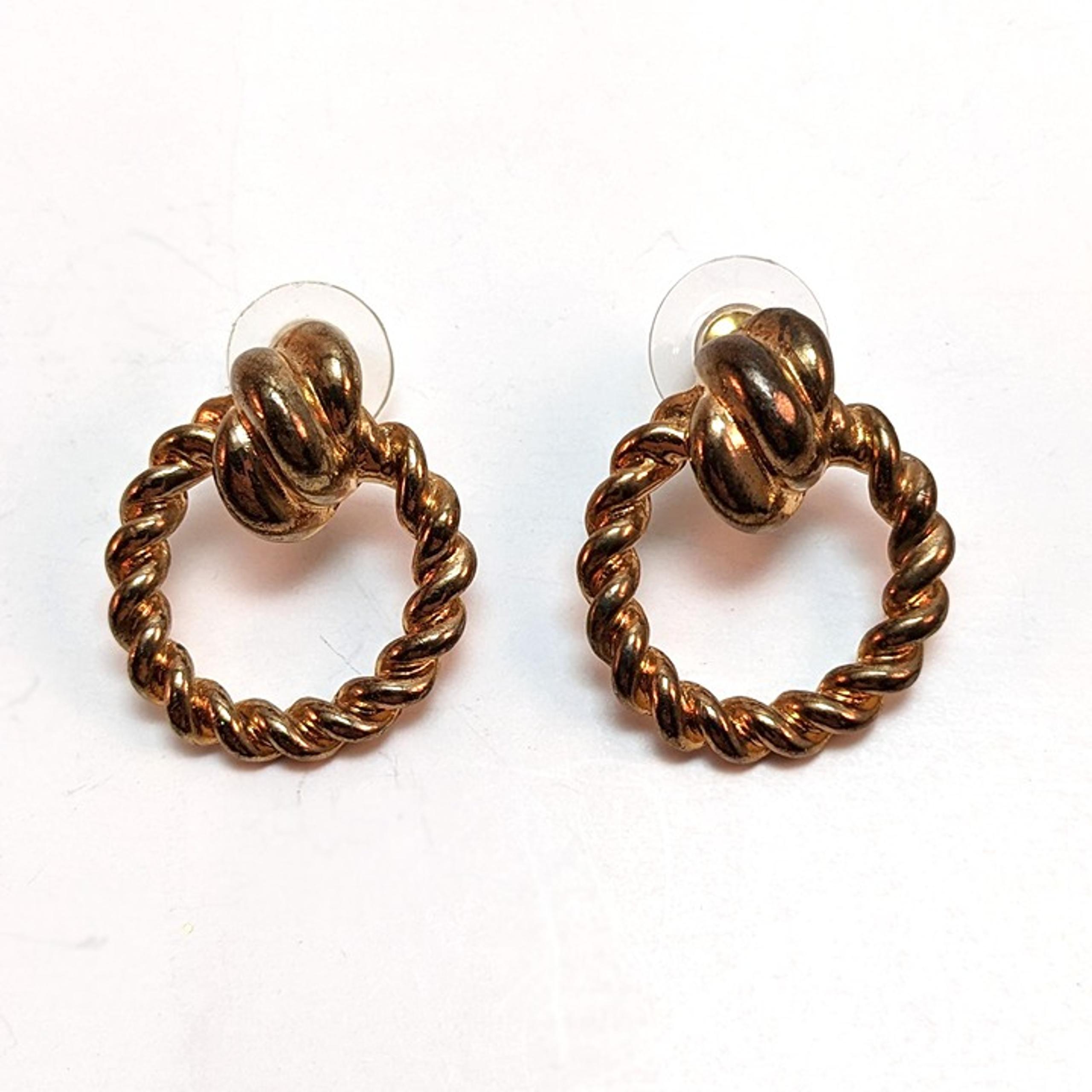 Vintage 80s Gold Metal Knotted Rope Hoops Earrings Classic Coastal Cottagecore
