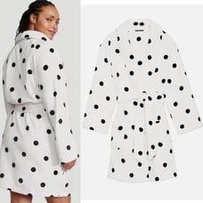 VICTORIA’S SECRET SHORT COZY PLUSH BATH ROBE POLKA DOT WHITE