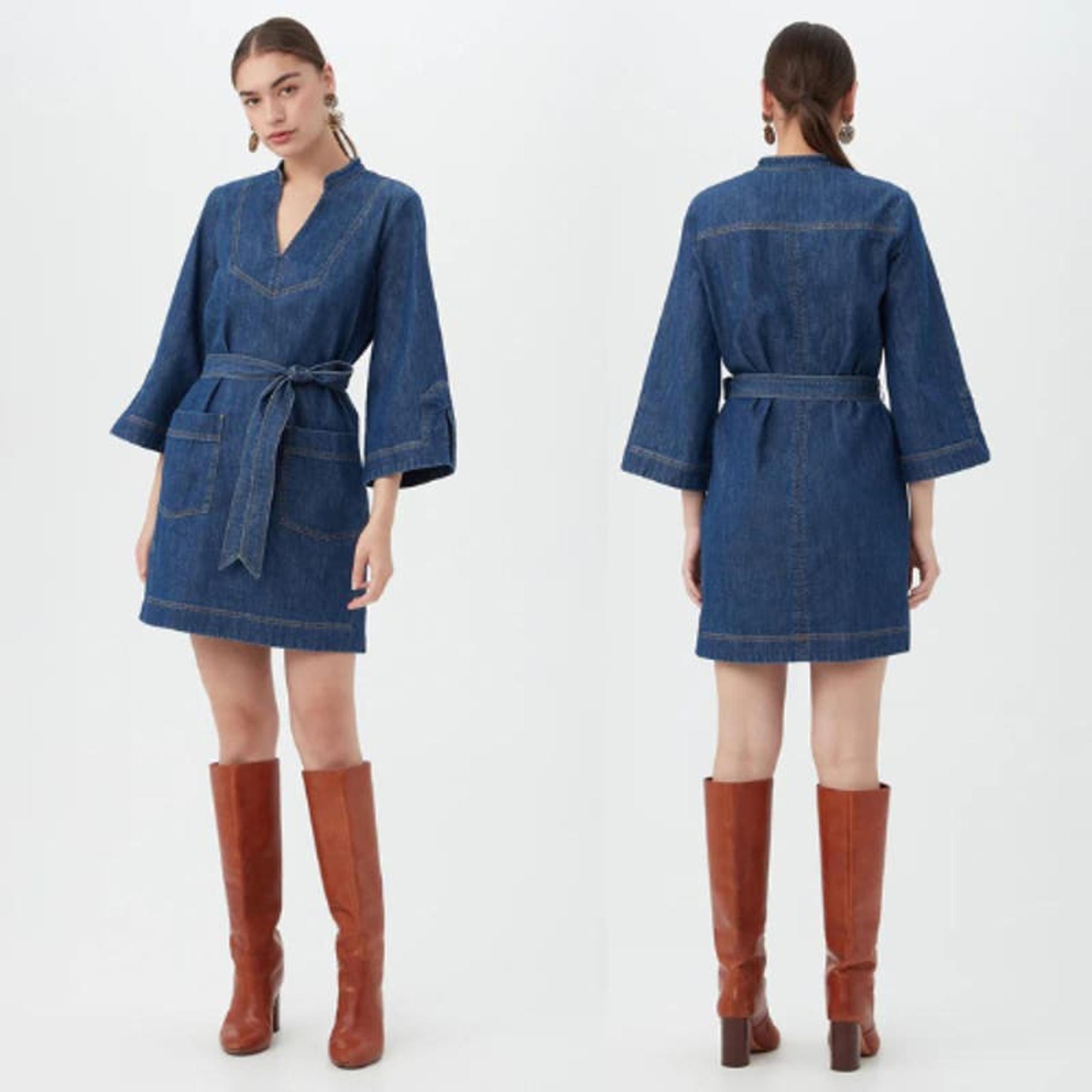 NWT Trina Turk Tie Waist V-neck Otis Denim Dress Long Sleeve Blue Size: Large