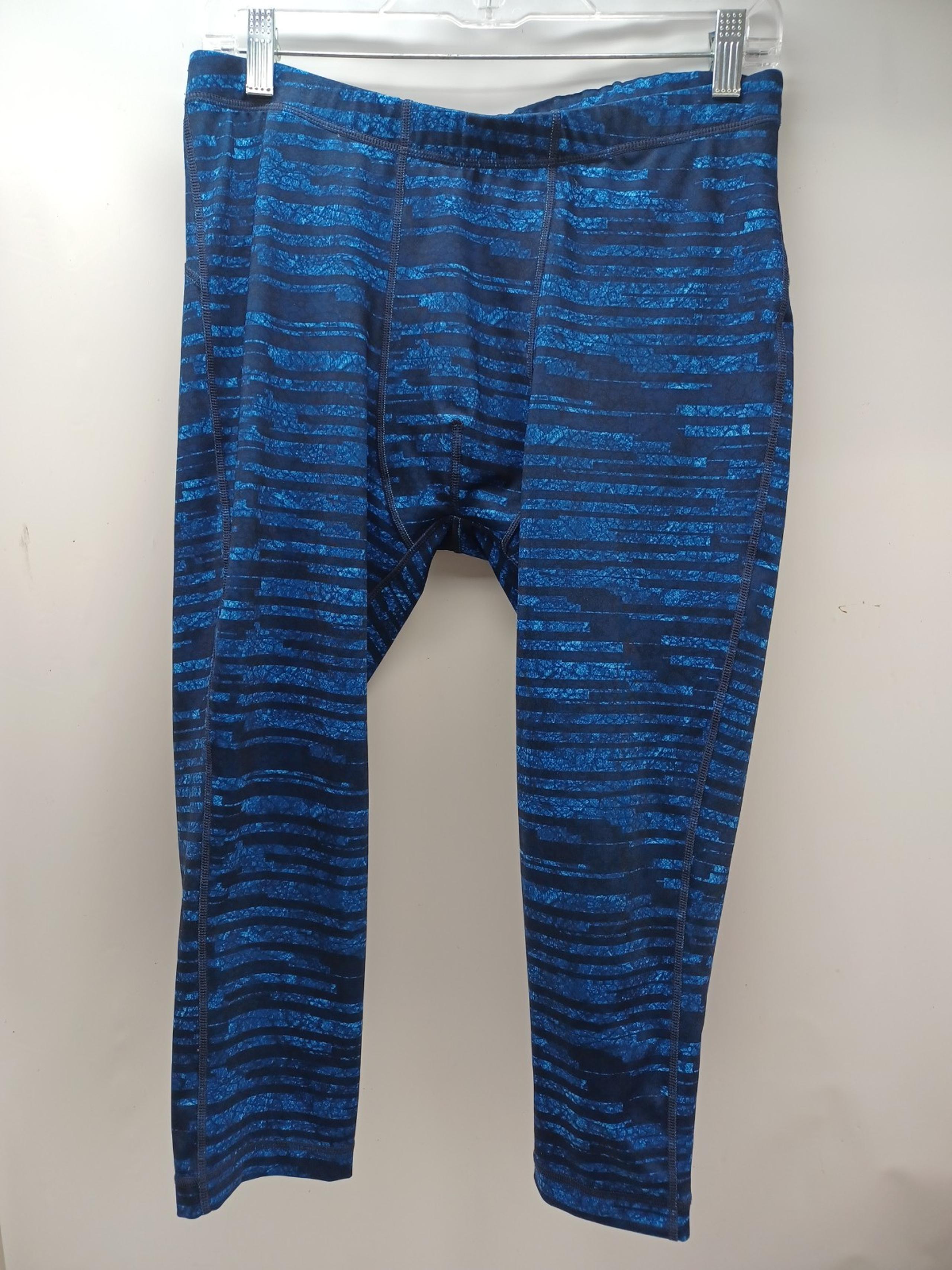 MPG Womens Blue Black Striped Athletic Yoga capri leggings Zip Size L
