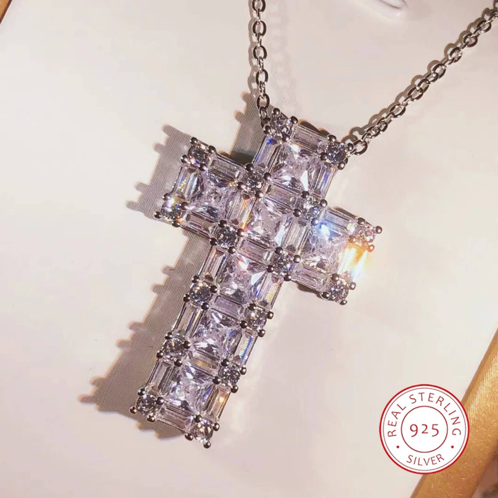 925 Sterling Silver and Cubic Zirconia Cross Pendant, Men's and Women's Cross