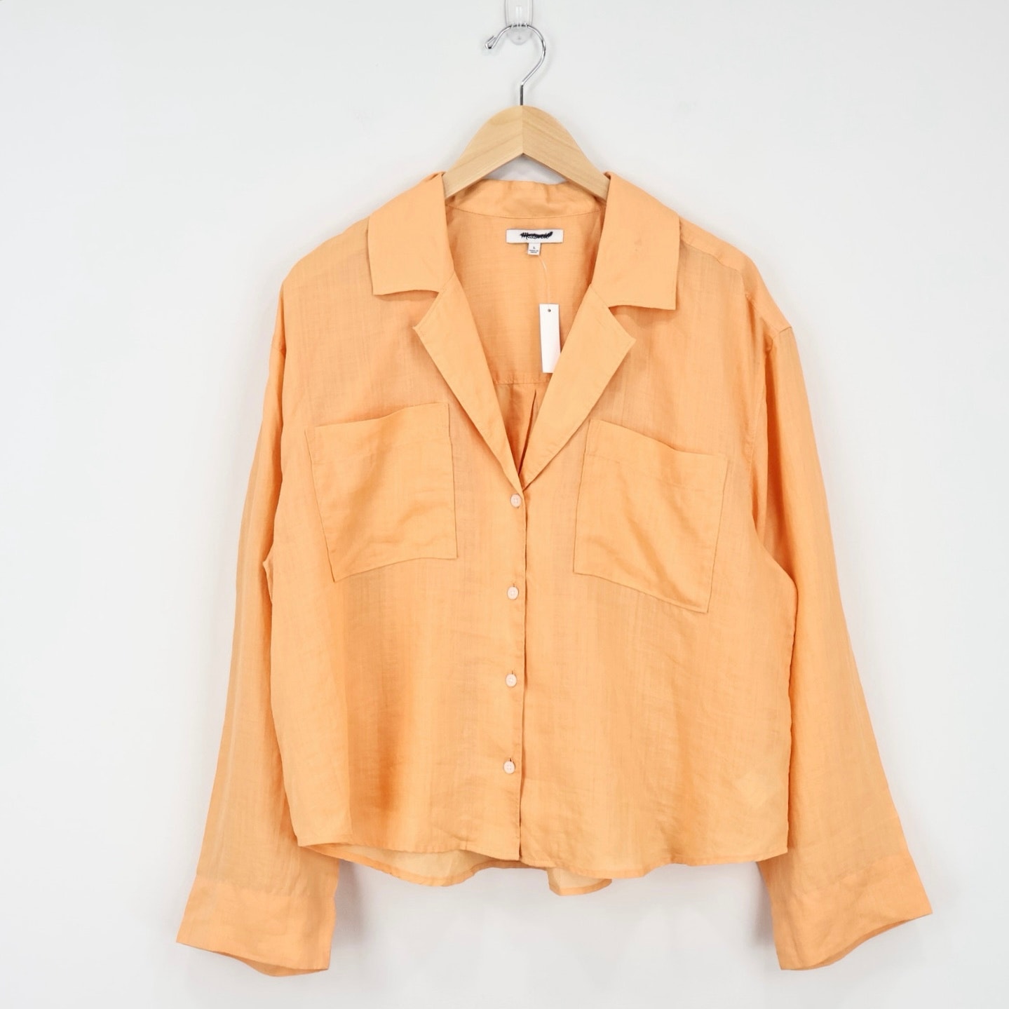 NWT Madewell Resort Long-Sleeve 100% Ramie Shirt Harvest Peach Size Large
