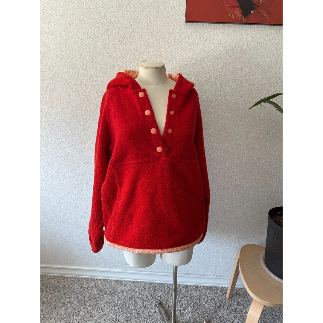 Outdoor Voices Mega Fleece Snap Up Pullover Hooded Goji Berry Red- Size Small