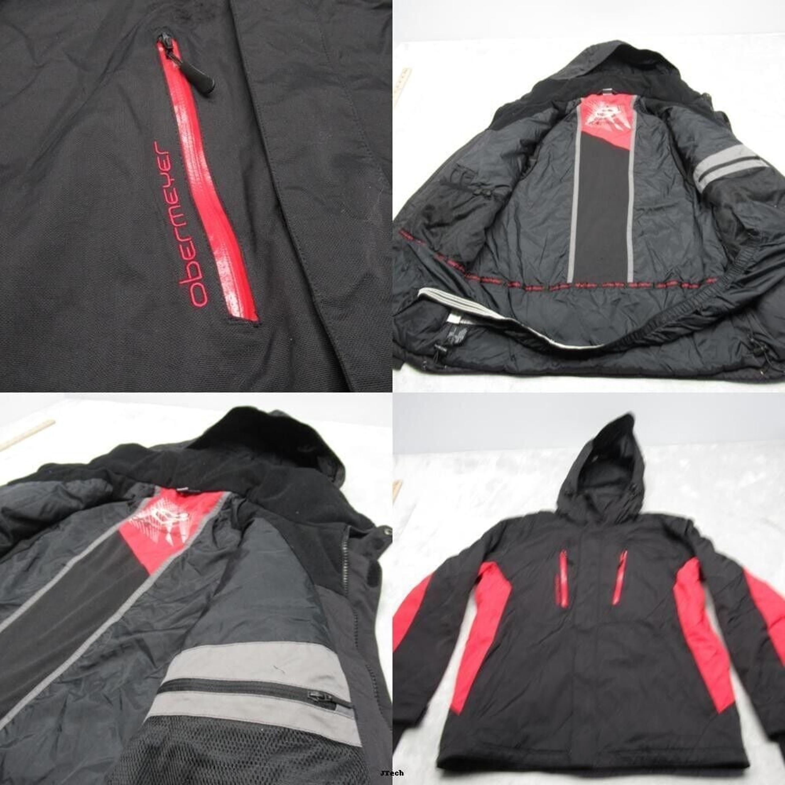 Obermeyer Teton Jacket Mens Medium Black Red Waterproof Hooded Full Zip Ski Snow