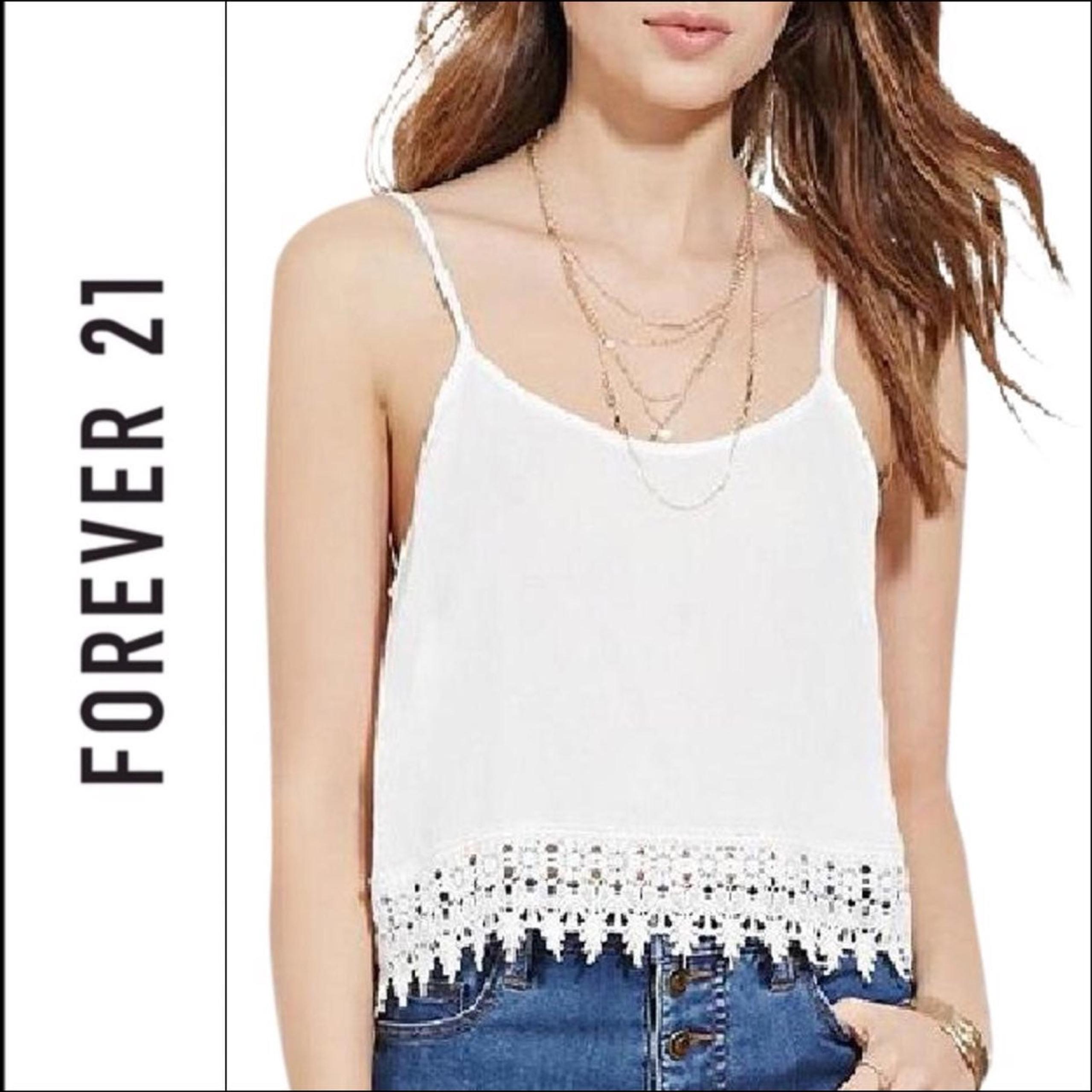 Forever 21 White Crochet Hem Tank Top