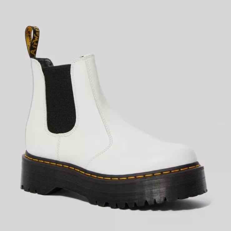 Dr Martens 2976 Quad Platform Yellow Stitch Smooth Leather Chelsea Boots White