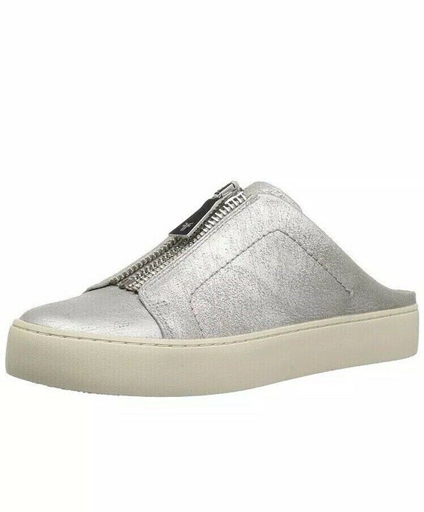 New FRYE Womens Lena Metallic Silver Zip Mule Sneaker Shoe Size 5.5