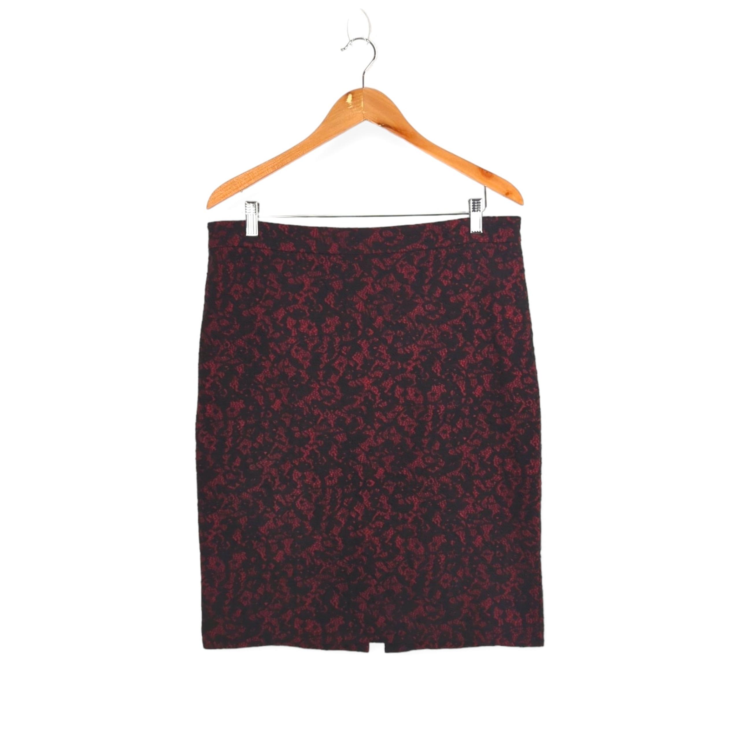 Red and Black Textured Lace Print Mini Skirt Size Large - MICHAEL Michael Kors