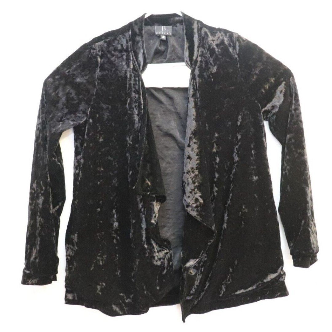 Bobeau Blazer Womens S Black Crushed Velvet Festival Work Office Casual Jacket