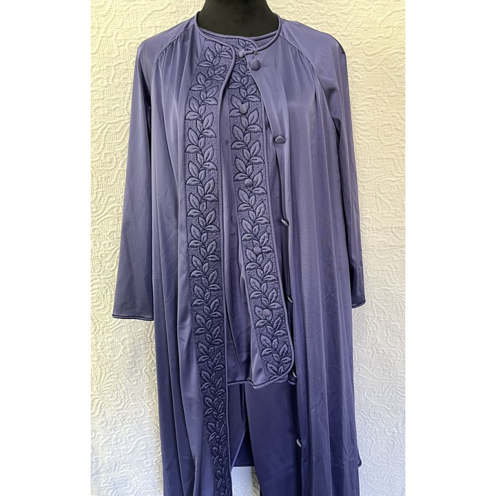 Vintage Vanity Fair Pajama Peignoir Set Lingerie Purple Hollywood Glam 3pc Set