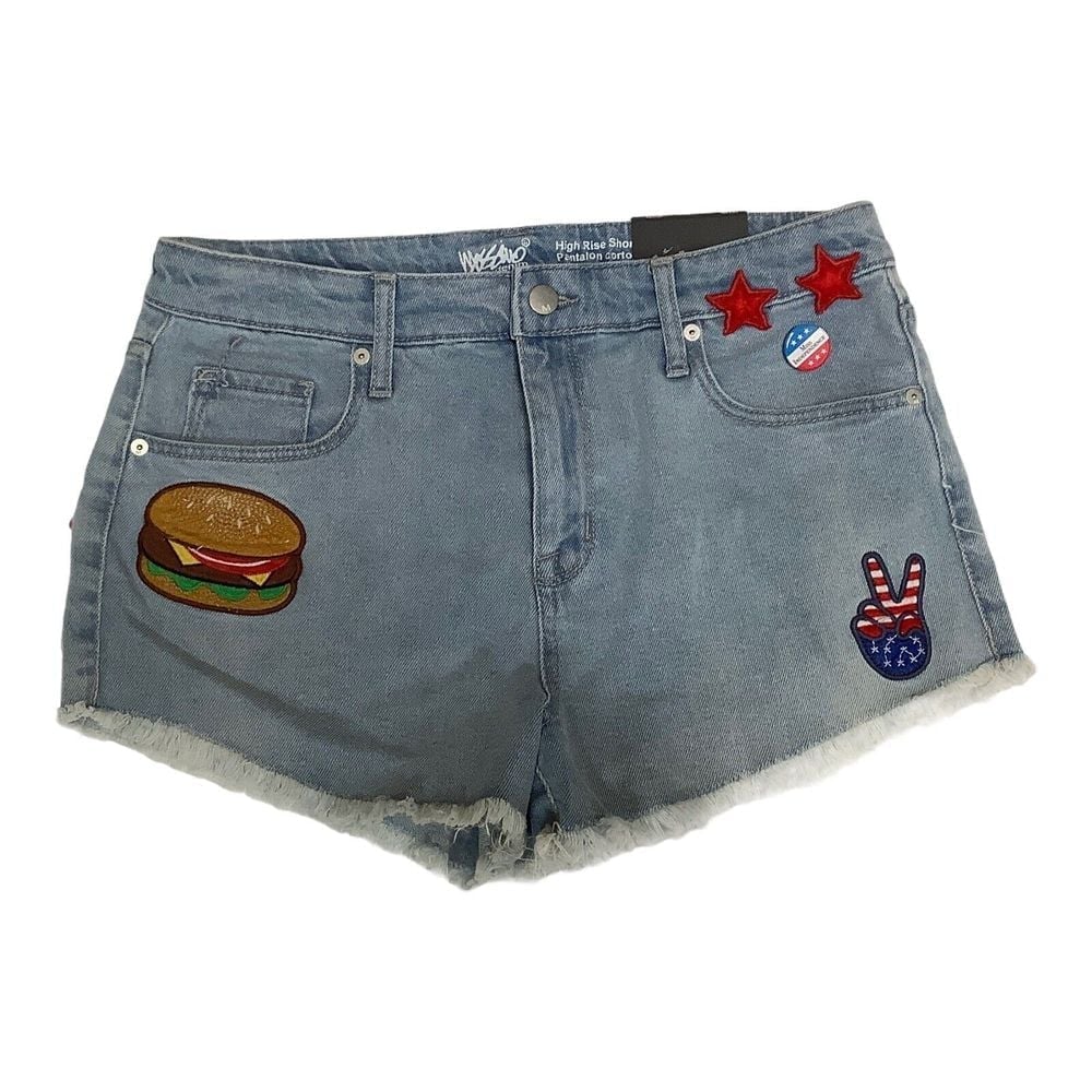NWT Mossimo Wm's 10/30W July 4th Peace Miss Independence Jean Shorts Burger