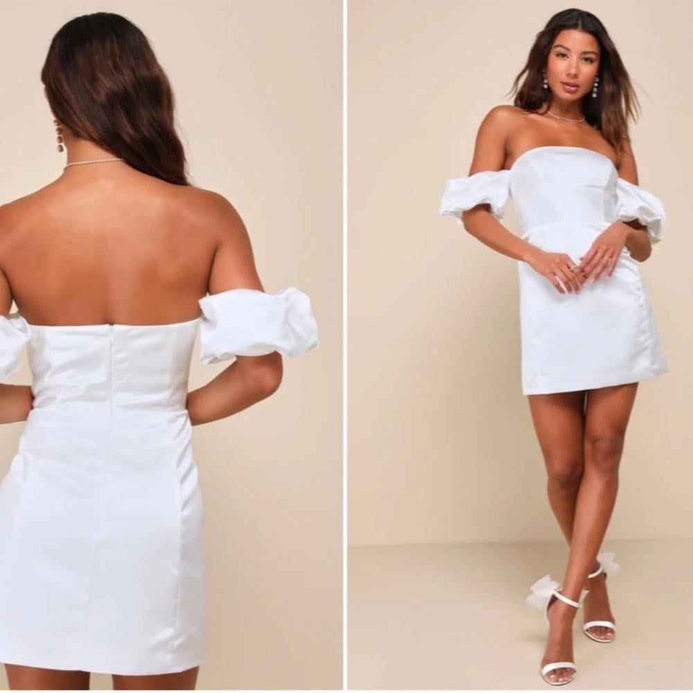 LULUS Bridal Bachelorette Engagement Bridal Shower Sexy Satin Strapless Mini
