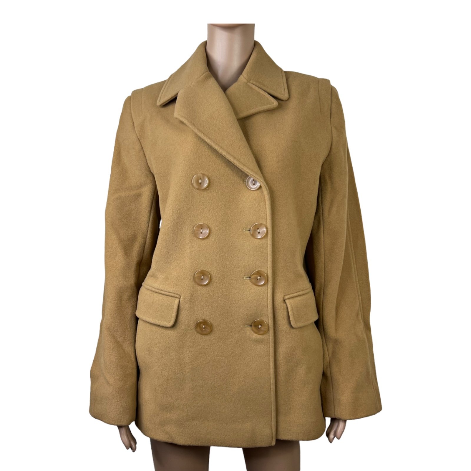 Preston & York Women Coat/ Jacket Camel Big Buttons 100% Wool Sz Medium