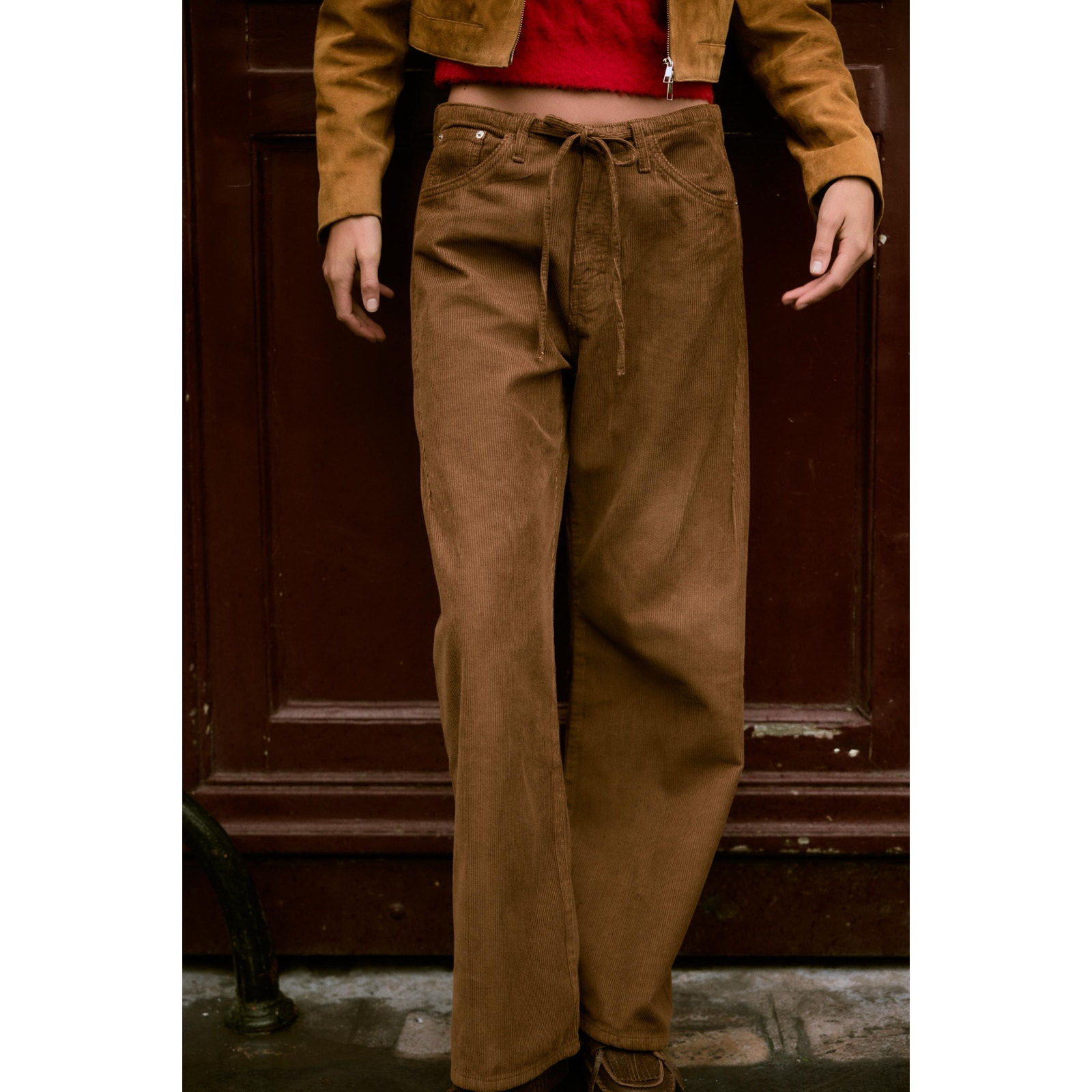 Zara Brown Corduroy Wide Leg Mid Rise Belted Pants Size 4
