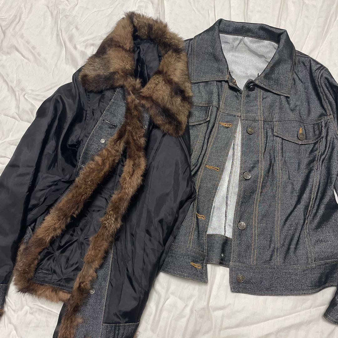 vintage 2way rabbit fur denim jacket y2k