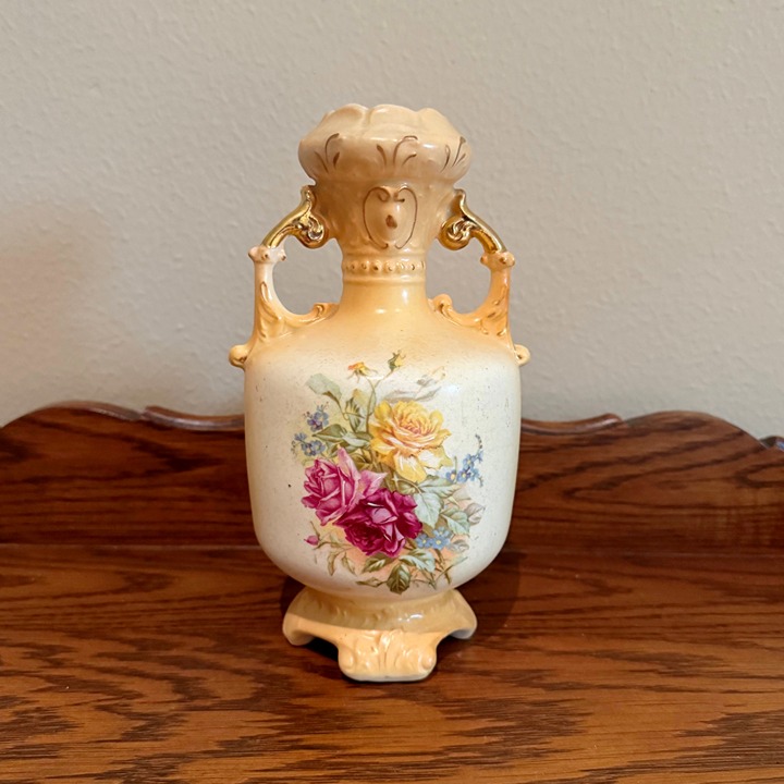 Antique Austrian Amphora Vase with Delicate Rose Decoration