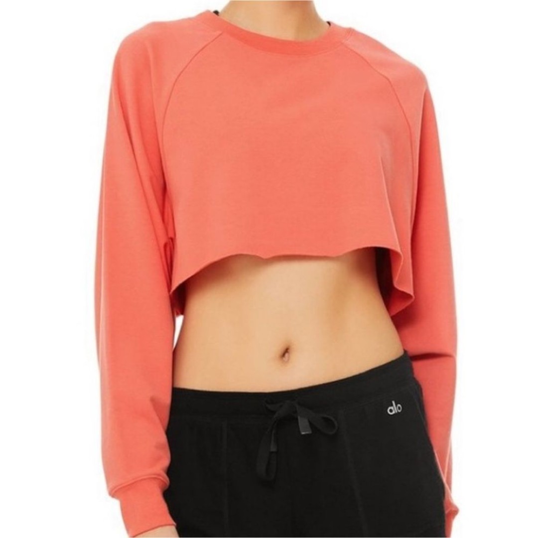 Alo Yoga Double Take Pullover Crop Sweatshirt Sz XS Strawberry