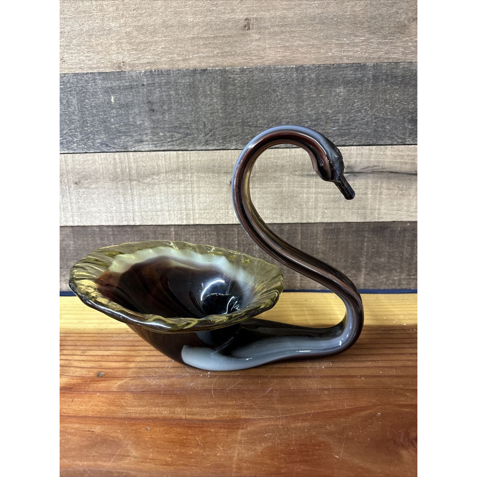 Vintage Sooner Art Glass Swan Deep Red Black Dish 11.5”