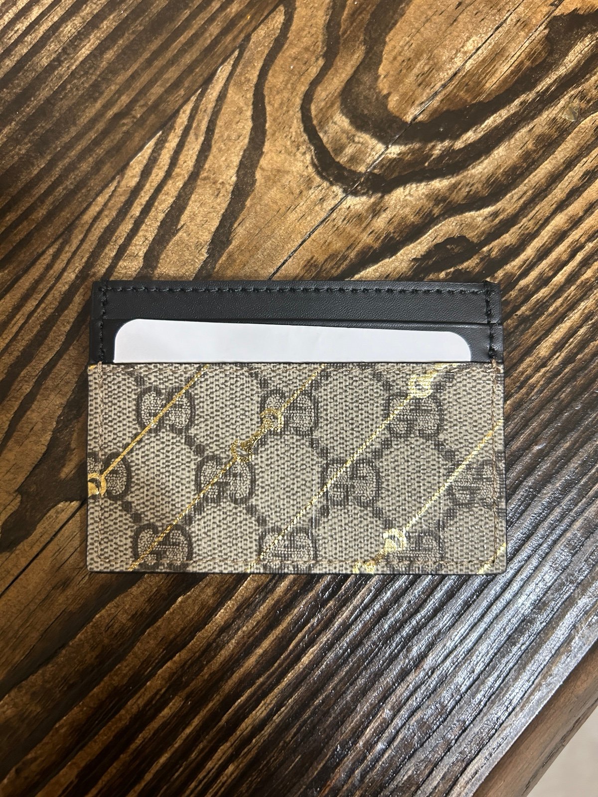 Gucci GG Supreme Monogram Calfskin Horsebit Print Card Holder Beige Ebony Black