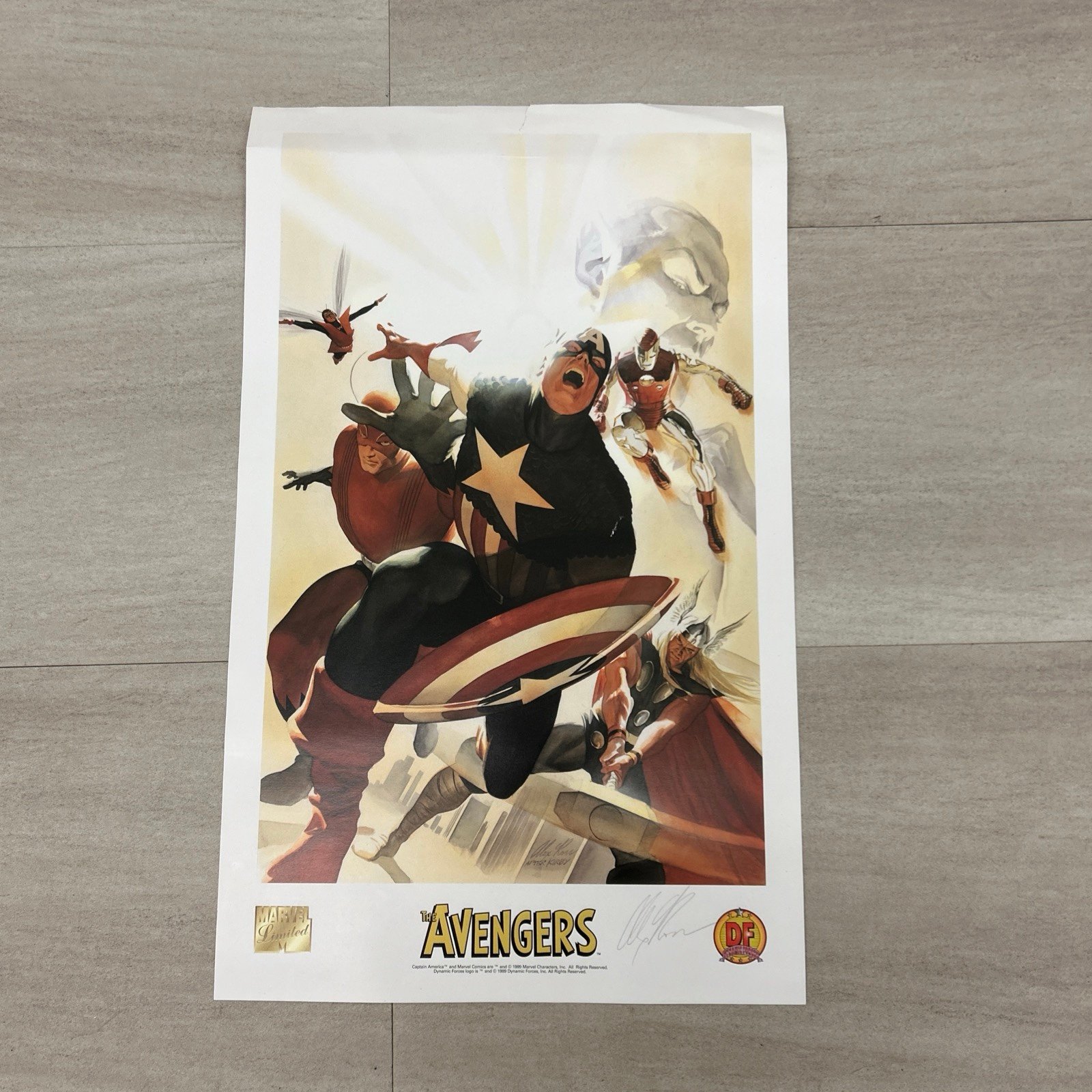 ALEX ROSS rare AVENGERS 4 lithograph SIGNED Dynamic Forces 1999 DAMAGED