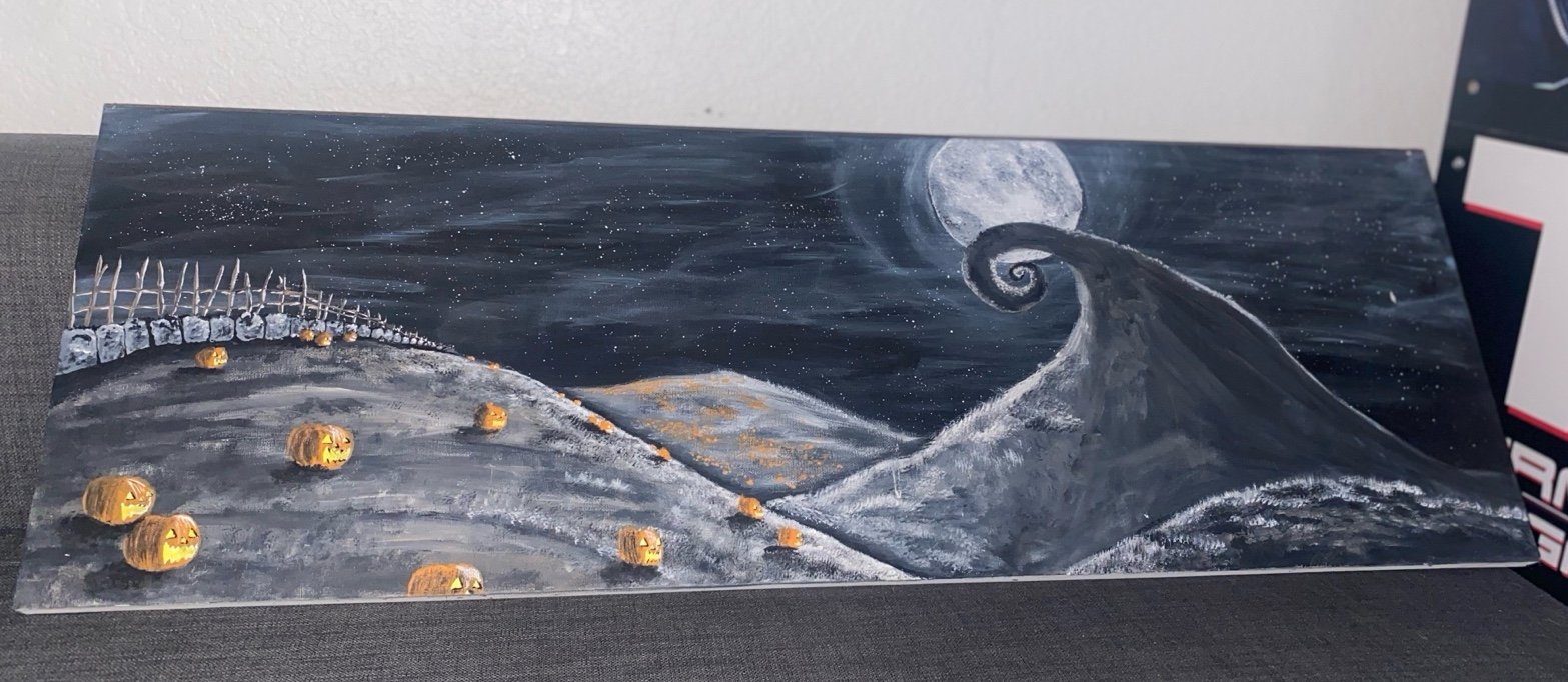 36in x 12in Nightmare Before Christmas inspired wall art piece (canvas fabric)