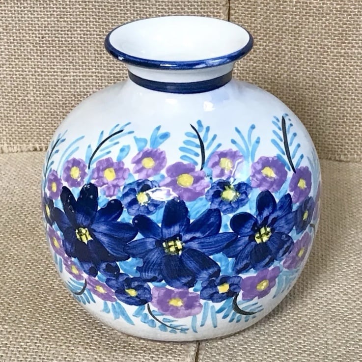 Rodos Aris Greece Floral Vase Blue Purple Flowers Hand Painted Art Pottery