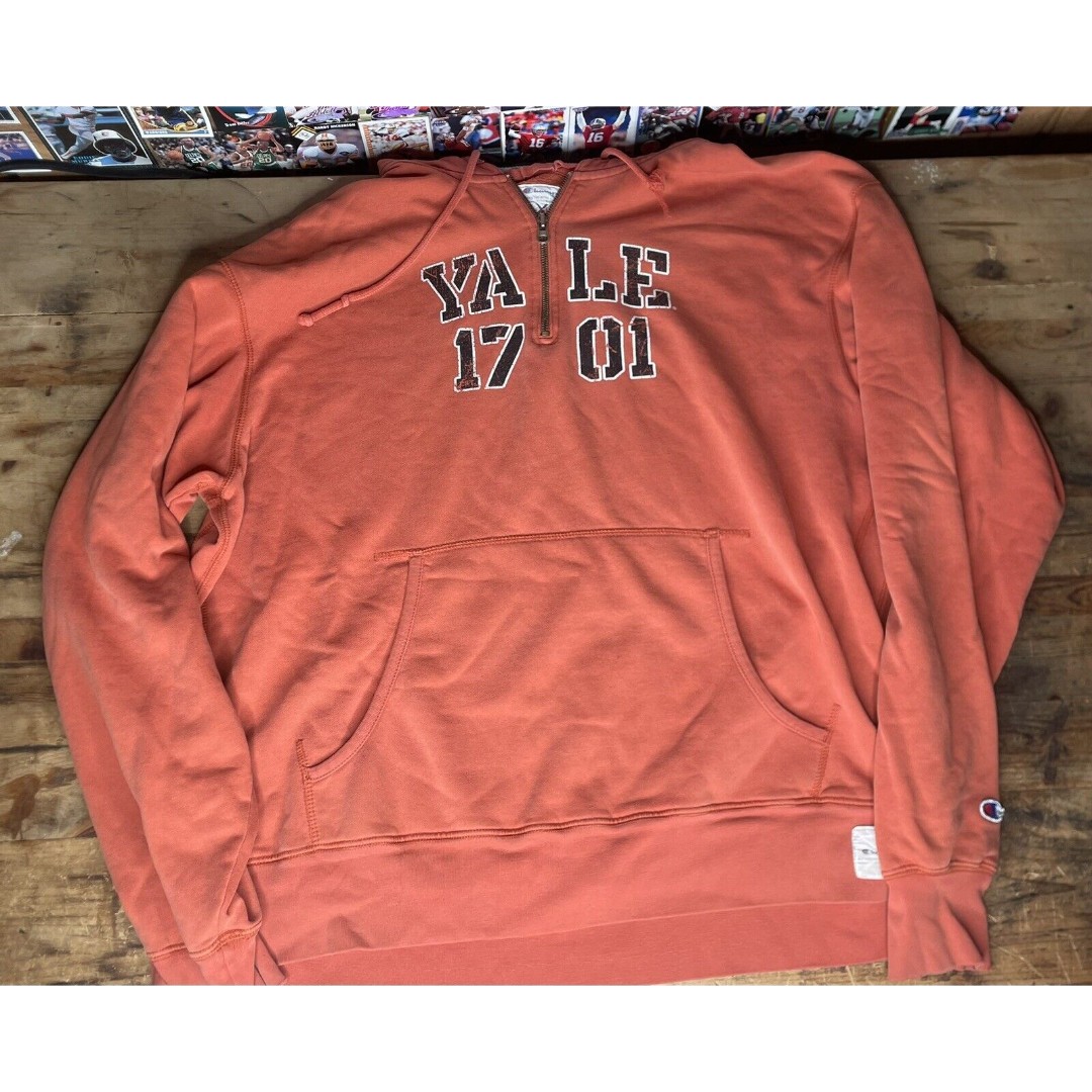 Champion Fieldhouse Size XL Men’s Yale 1701 Orange 1/4 Zip Vintage Hoodie