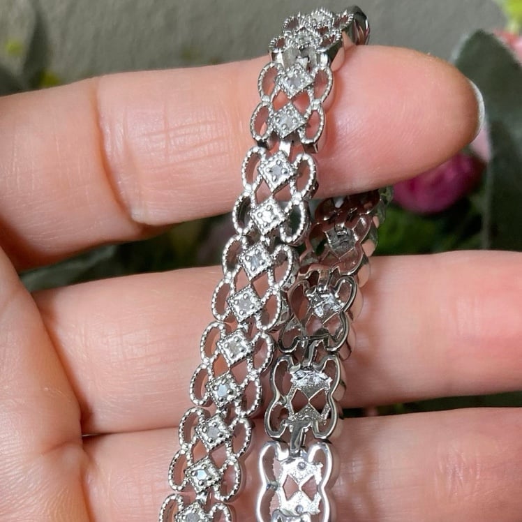1/2 Carat Natural Diamonds Platinum Finish Filigree Bracelet, 7 Inches