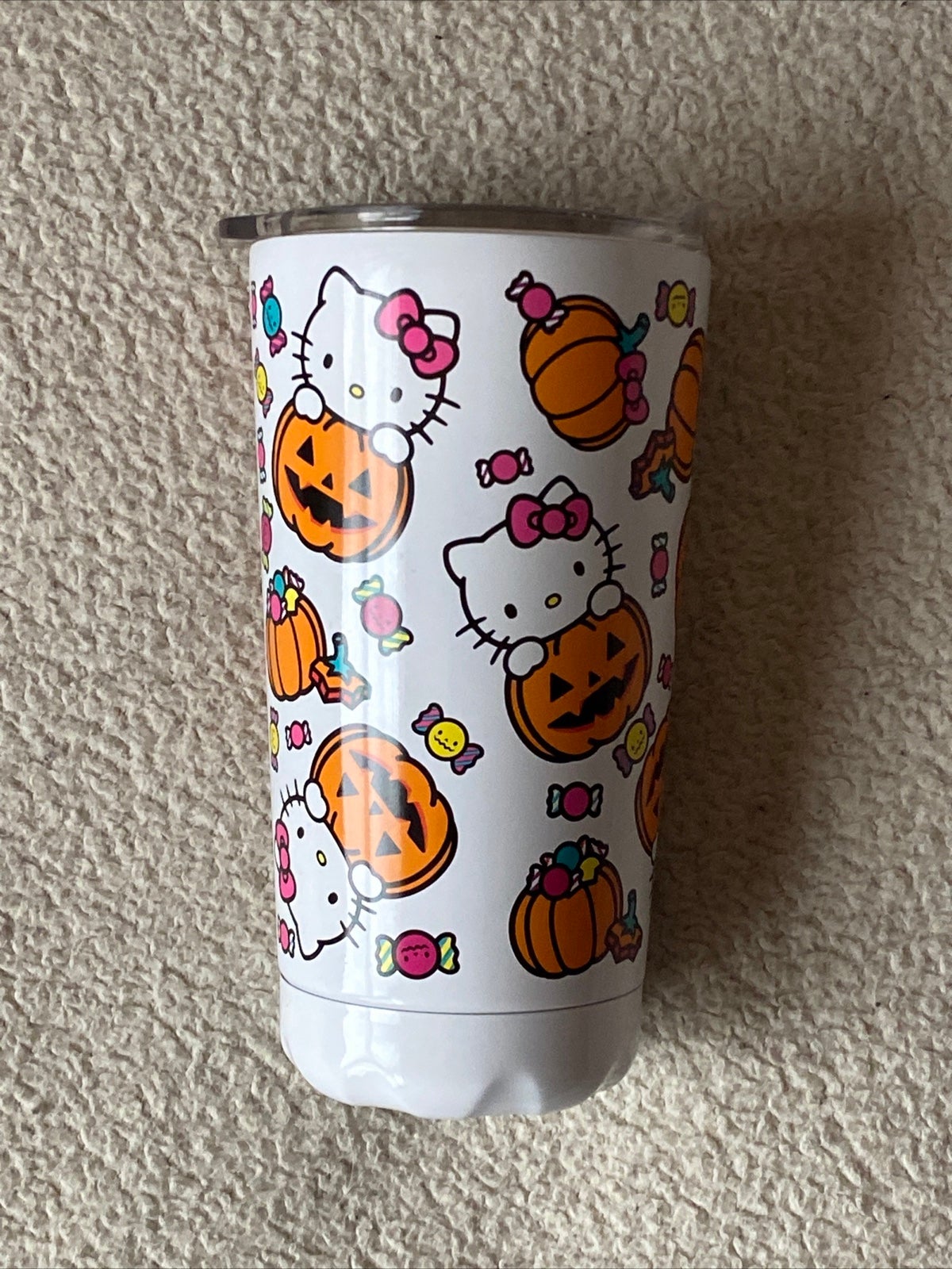 Sanrio Hello Kitty Halloween Pumpkin Travel Car Tumbler Mug White Pumpkin Kitty