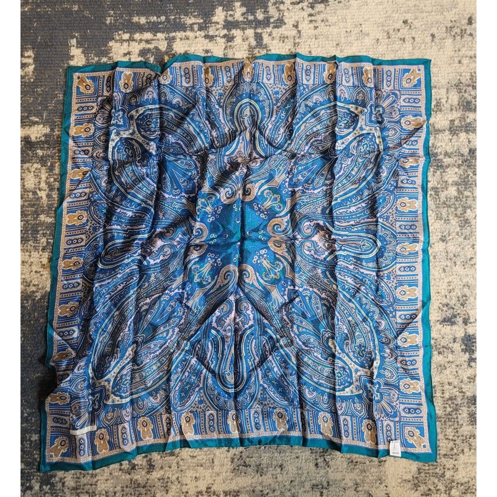 Oscar de la Renta Scarf Blue Browns 100% Silk 30x3” Square Vintage
