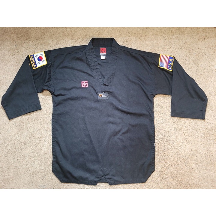 Mooto Basic 4 Taekwondo Black Uniform Top Size 160 2 With Patches