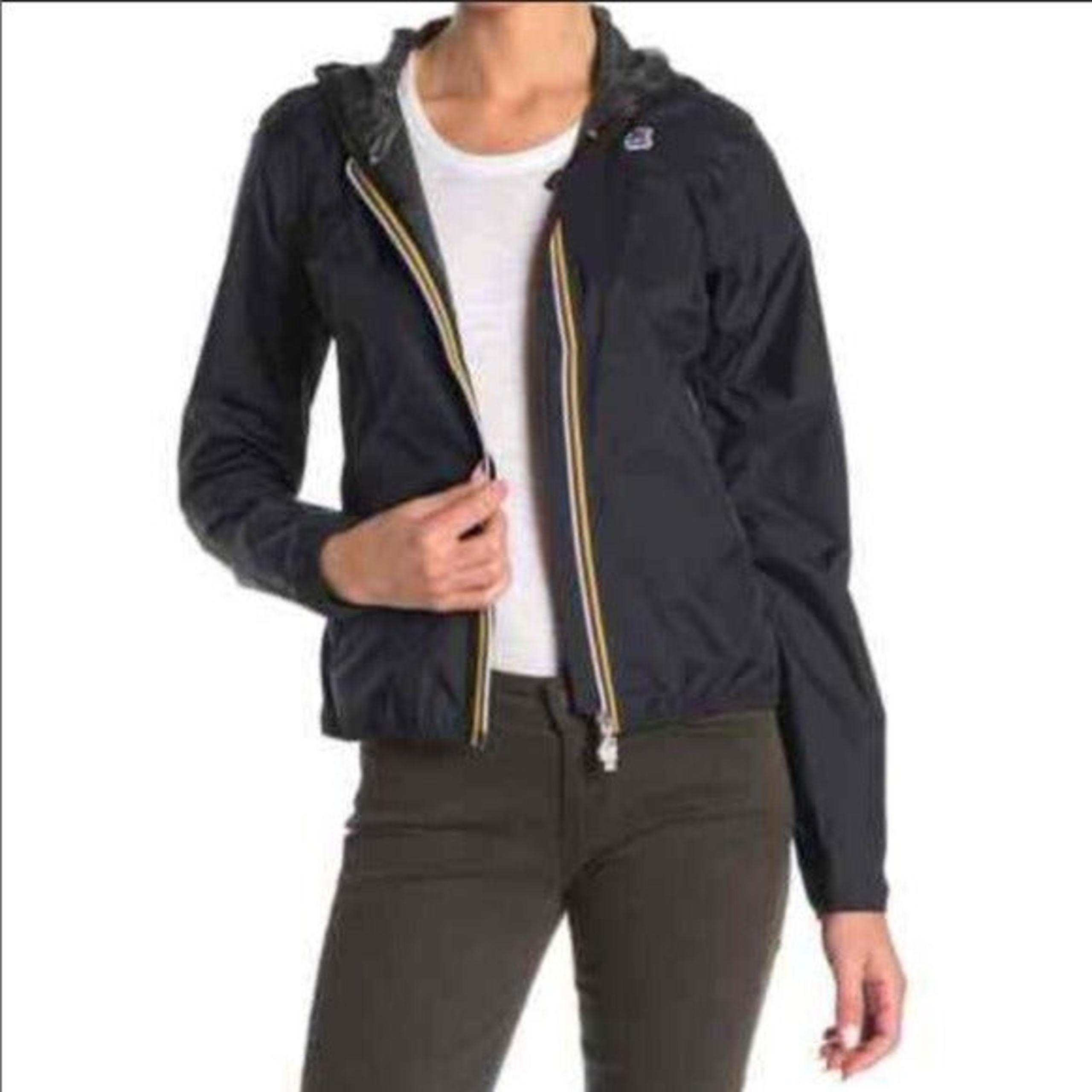 NWT K-WAY Black Front Zip Hooded Jacket
