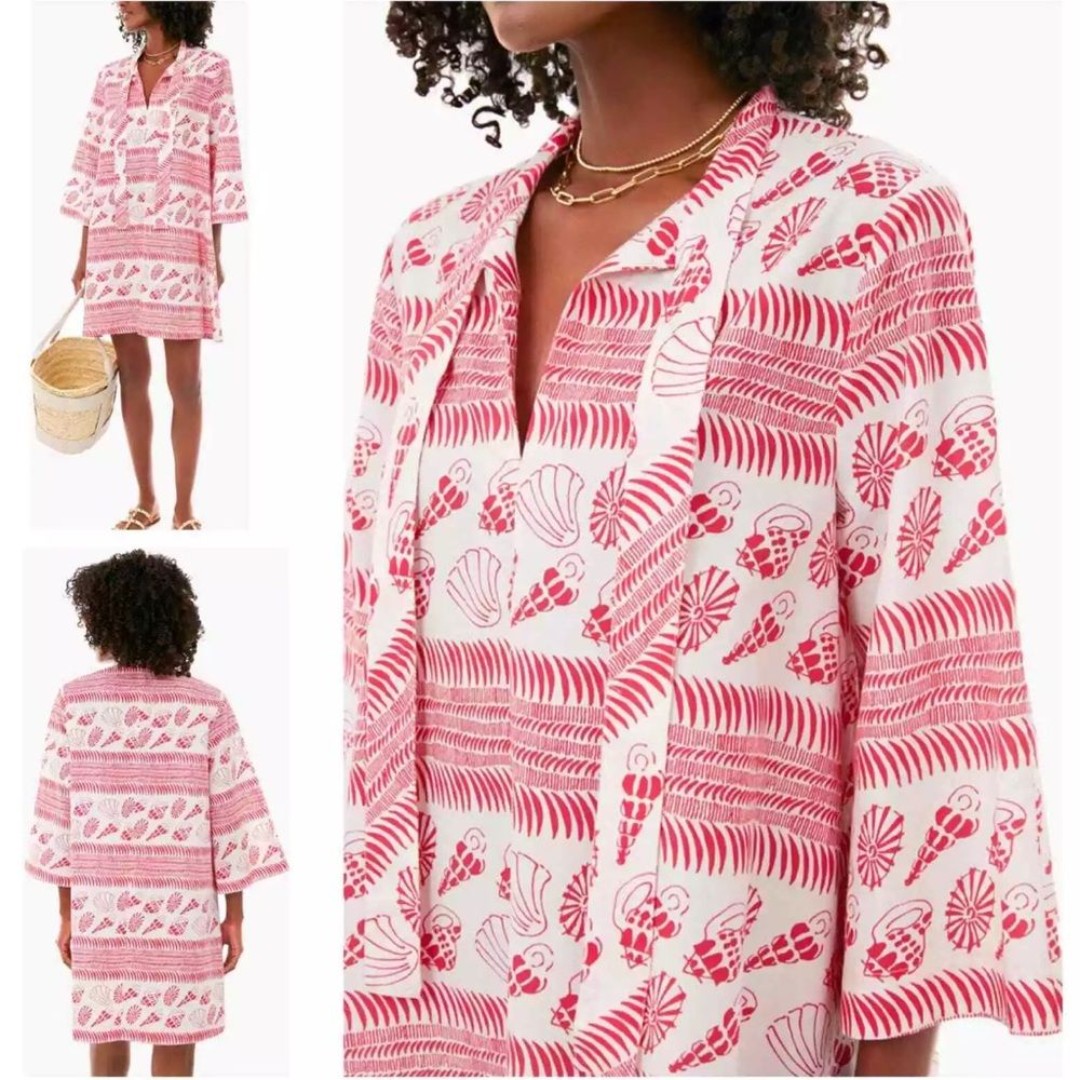 Tuckernuck Pink Coquilles Marseilla Caftan Vacation Dress Coastal Summer Vacay