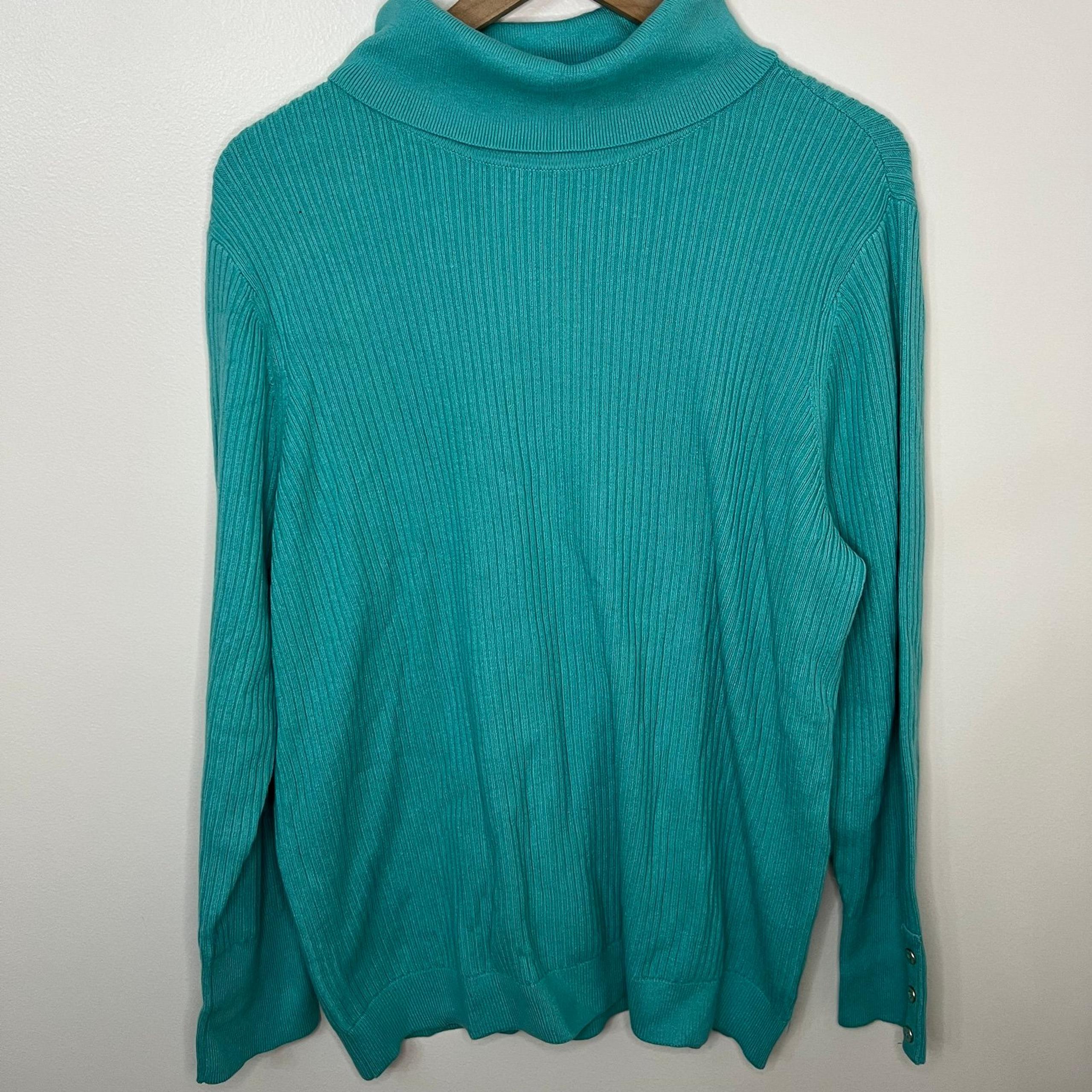 Talbots Teal Turtleneck Button Detail Ribbed Women's 2X Knit Winter Office