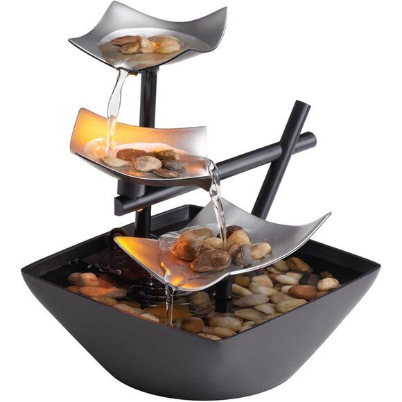 8.25 Tall Tabletop Water Fountain, Natural Rocks, Zen Décor with Soothing Sound