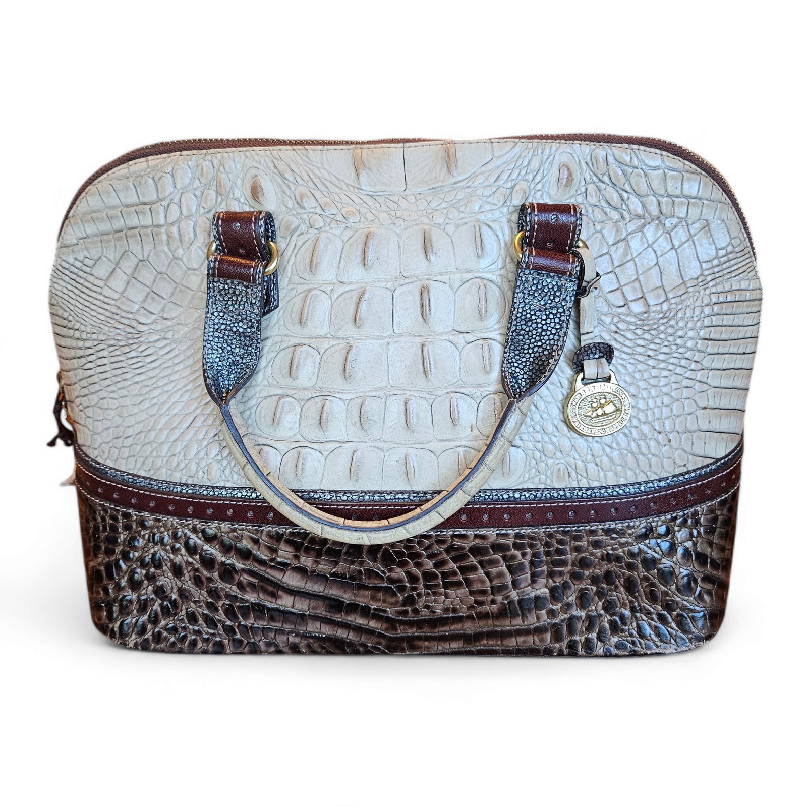 Brahmin Vivian Lizard/Croc Embossed Textured Leather Satchel Handbag Dome Bag