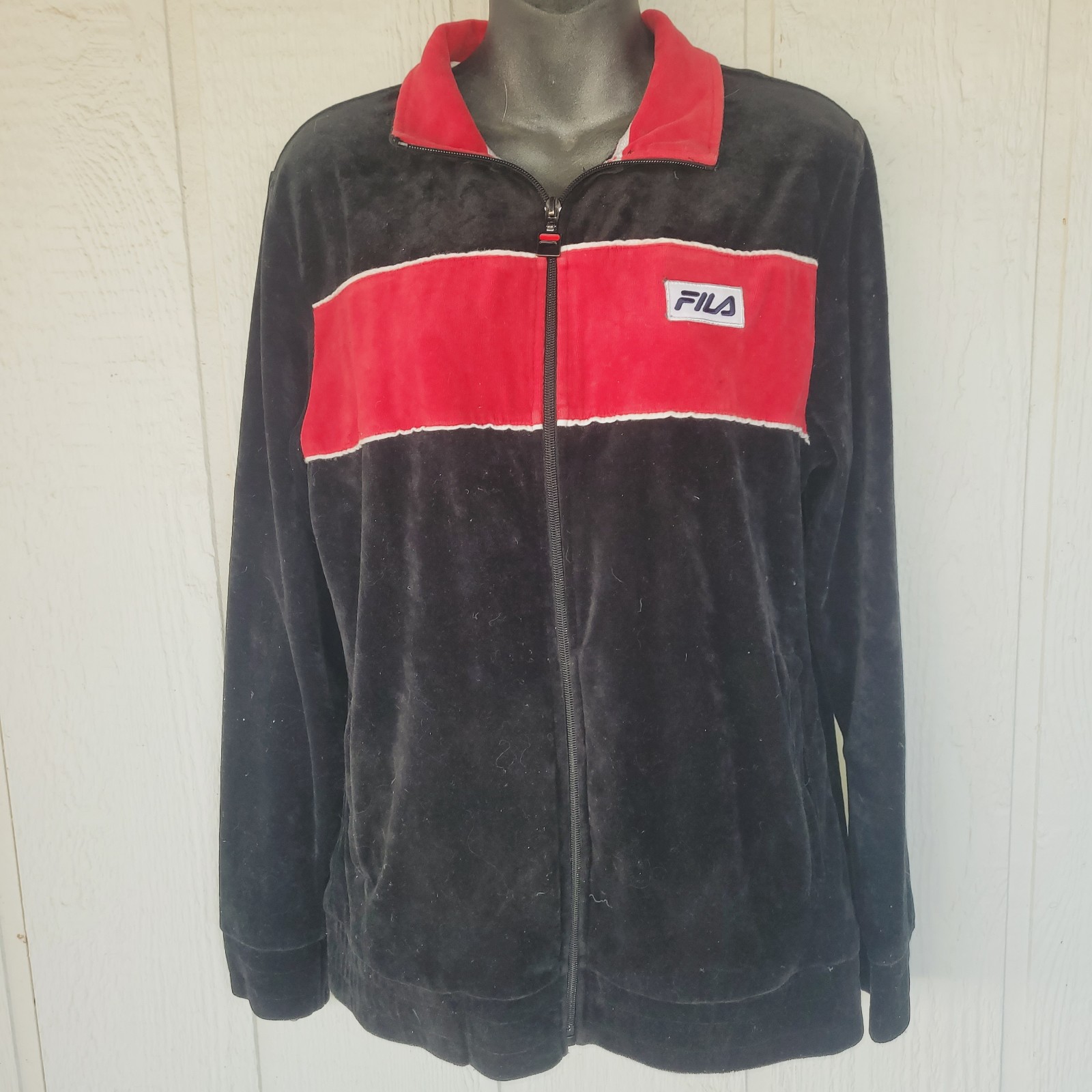 Vintage Fila red and black velour track jacket