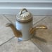 Antique J.P.L France J. Pouyat Limoges Porcelain teapot w/ side handle and lid.