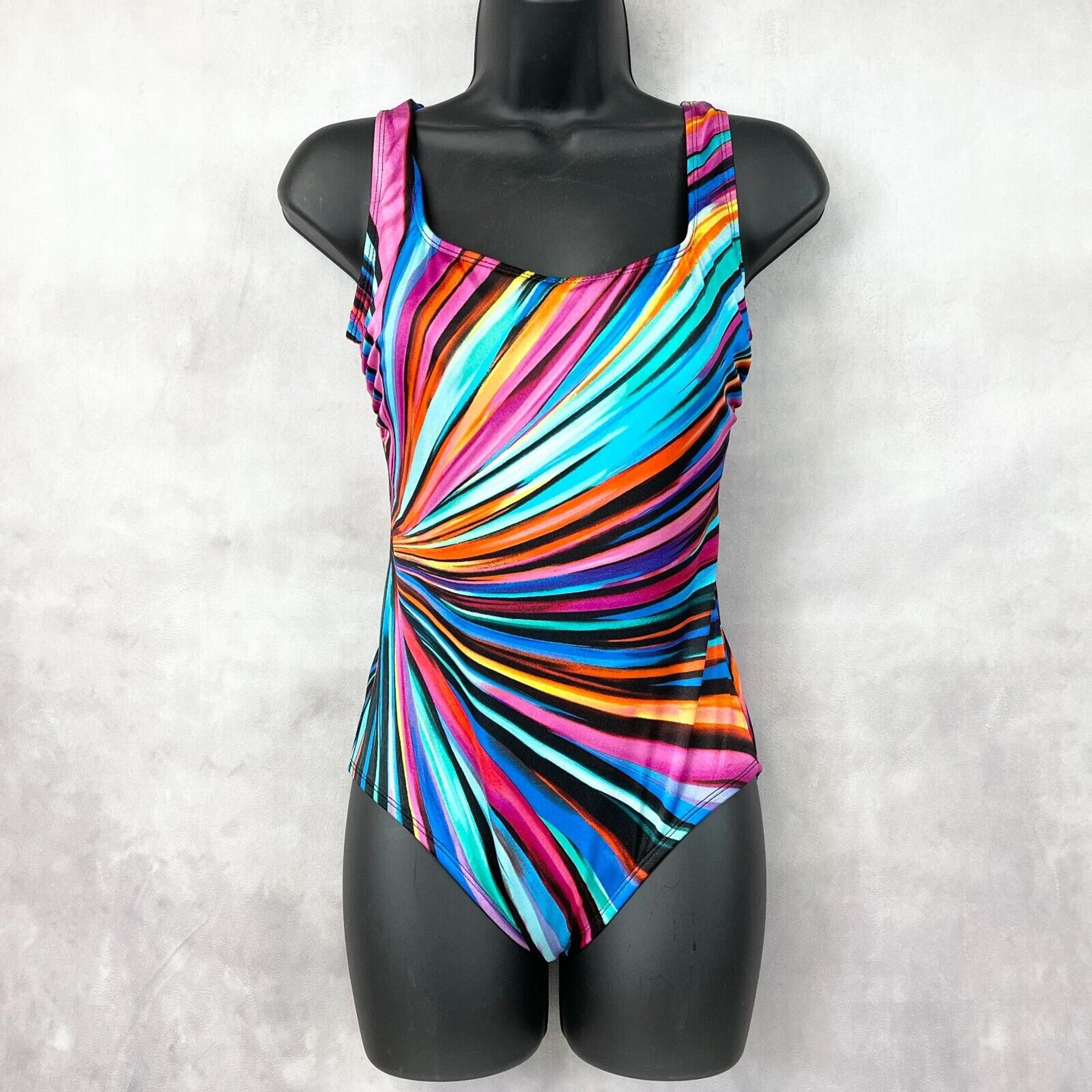 St Johns Bay One Piece Swimsuit Womens 8 Rainbow Burst Scoop Back Beachy Cruise